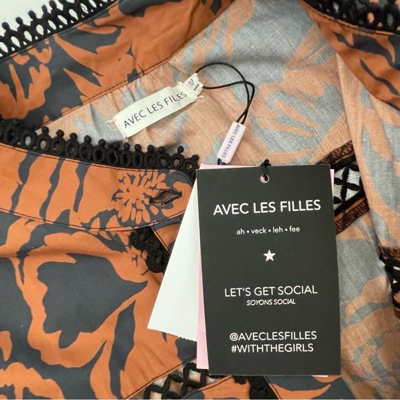 NWT Avec Les Filles Black & Rust Cotton Poplin Floral Belted Maxi Dress - Picture 7 of 16